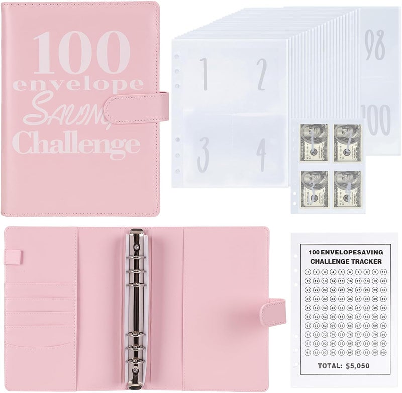NICOOTH 100 Envelopes Money Saving Binder A5 Savings Challenge Book Easy and Fun Way to Save $5050 - Image 1